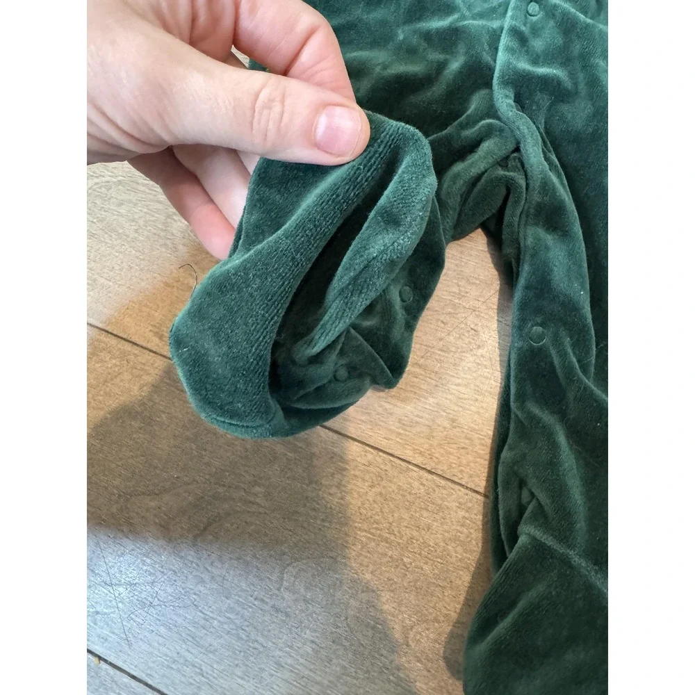 Ralph Lauren Footed Coverall‎ Baby 6M Green Velour Polo Collar Snap One-piece
